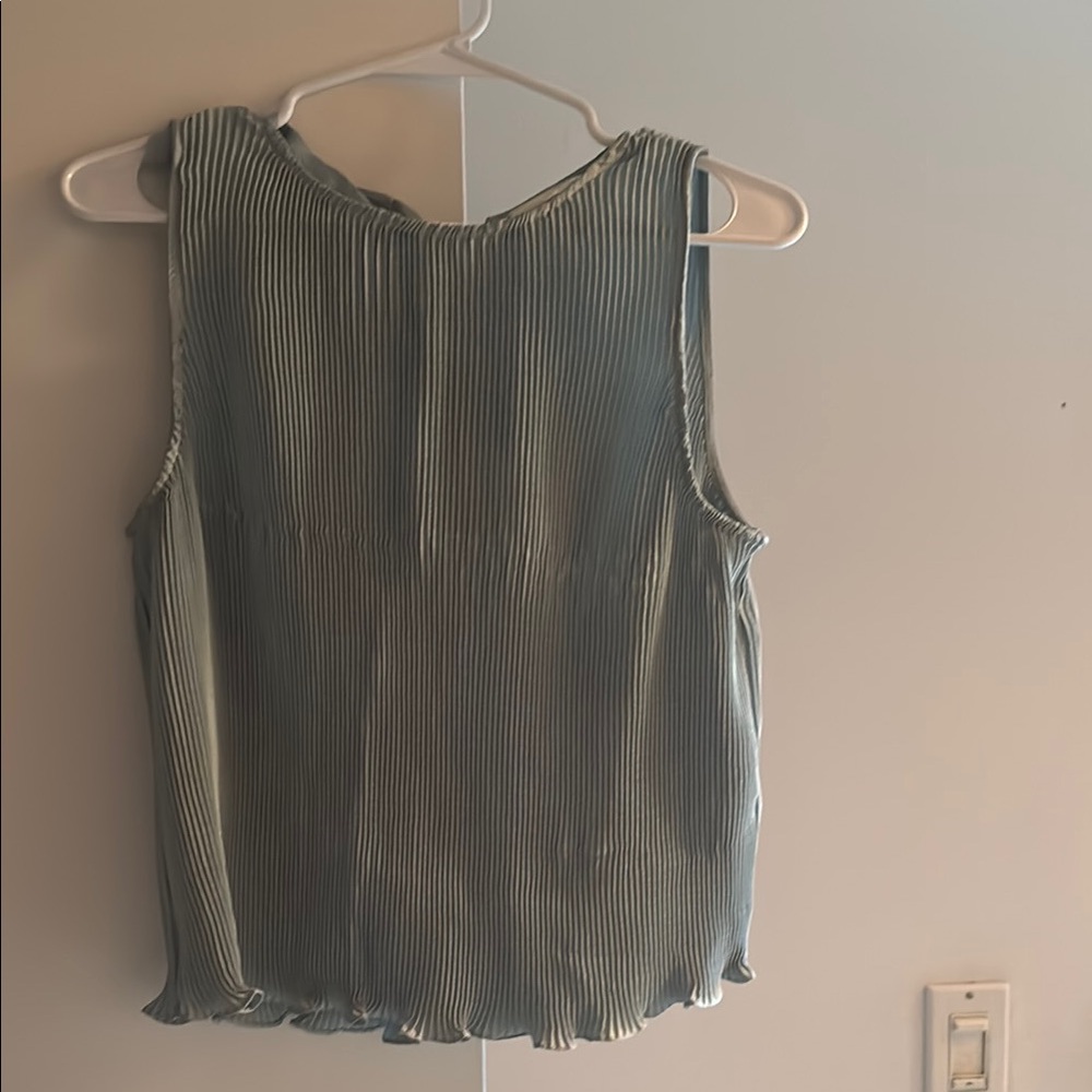 Sezane Green Ribbed Sleeveless Tank Top